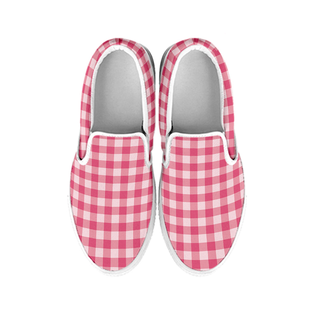 Pink Check Pattern Print White Slip On Shoes