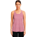 Pink Check Pattern Print Women's Racerback Tank Top
