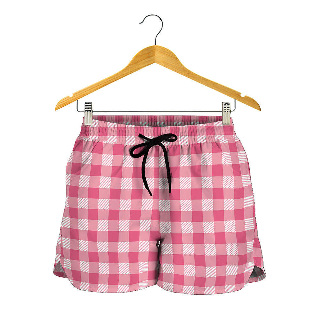 Pink Check Pattern Print Women's Shorts