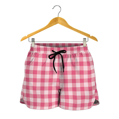 Pink Check Pattern Print Women's Shorts