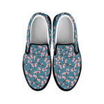 Pink Cherry Blossom Pattern Print Black Slip On Shoes
