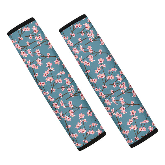 Pink Cherry Blossom Pattern Print Car Seat Belt Covers