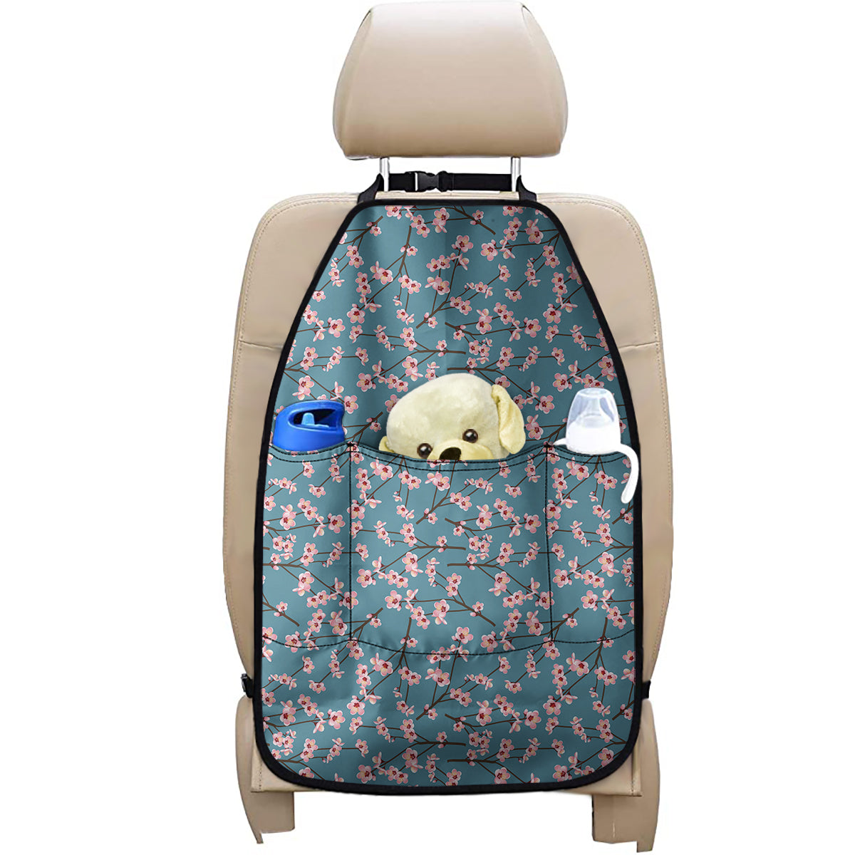 Pink Cherry Blossom Pattern Print Car Seat Organizers