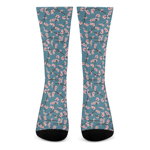 Pink Cherry Blossom Pattern Print Crew Socks