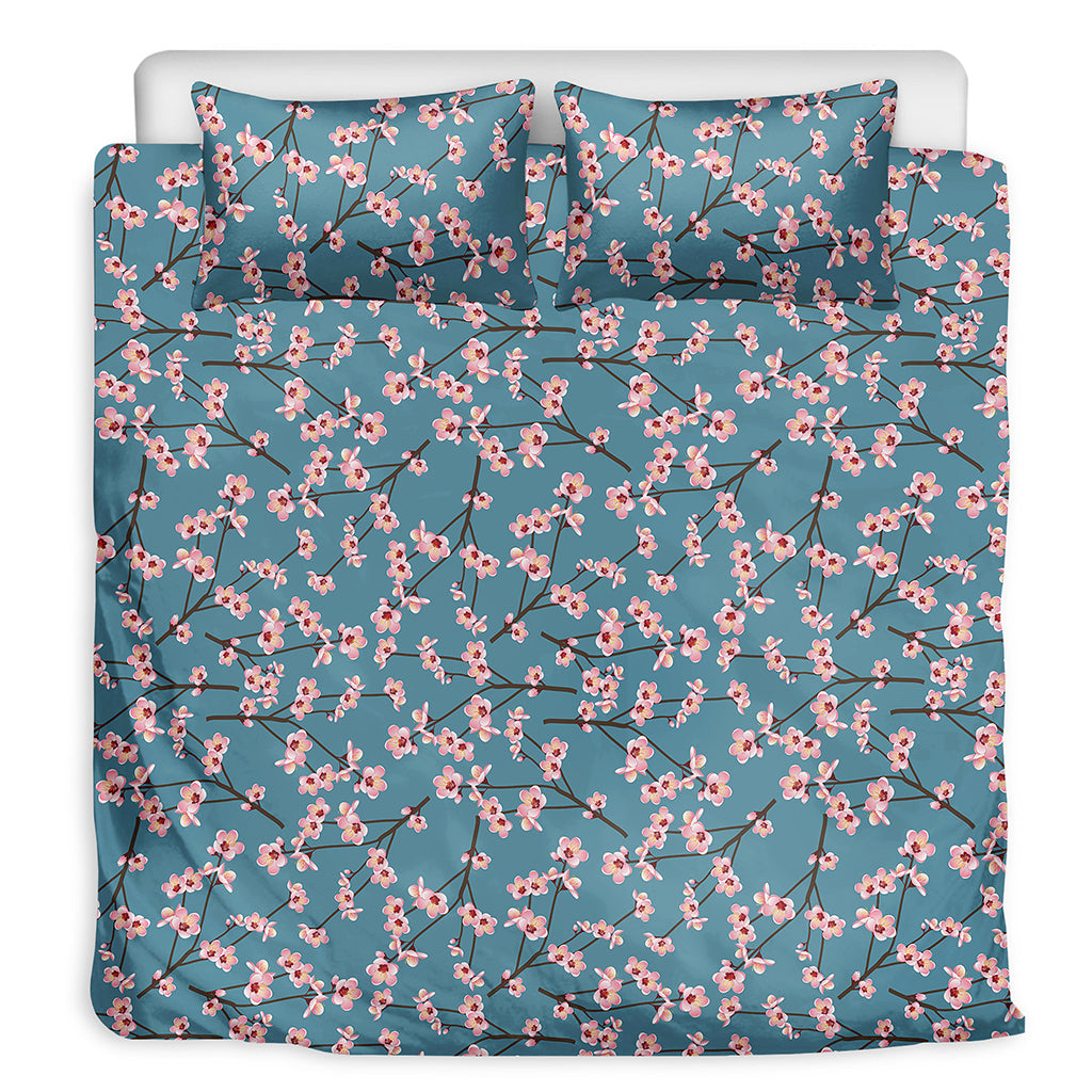 Pink Cherry Blossom Pattern Print Duvet Cover Bedding Set