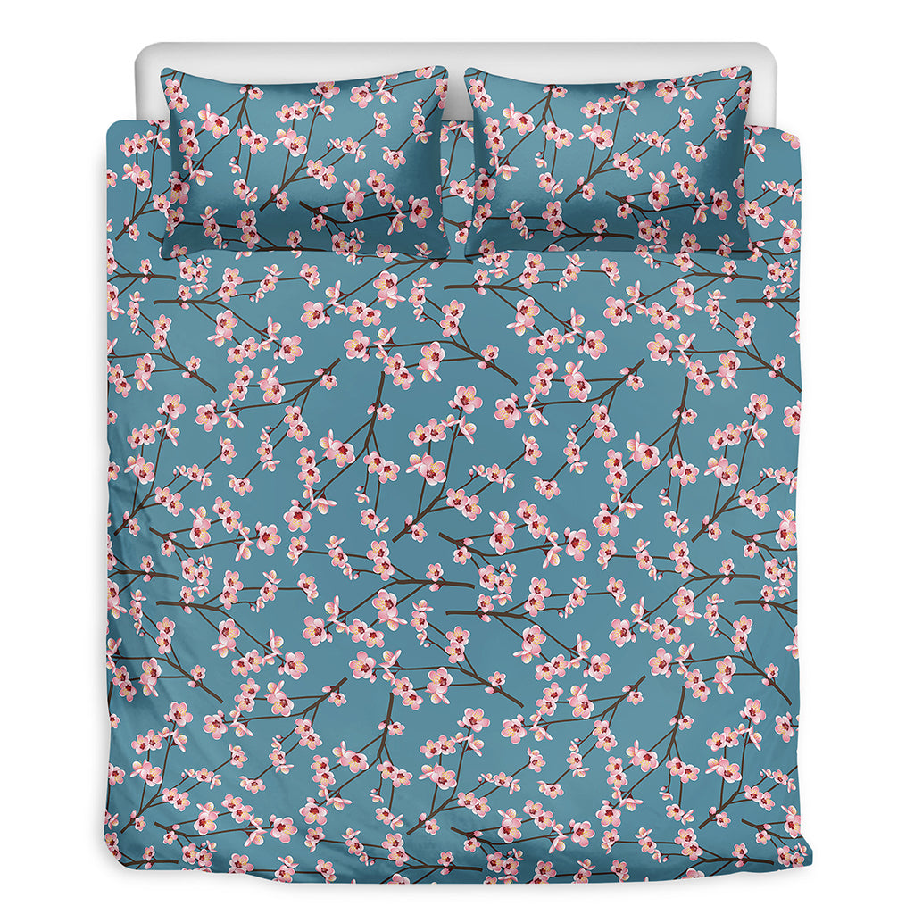 Pink Cherry Blossom Pattern Print Duvet Cover Bedding Set