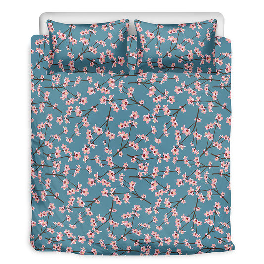 Pink Cherry Blossom Pattern Print Duvet Cover Bedding Set
