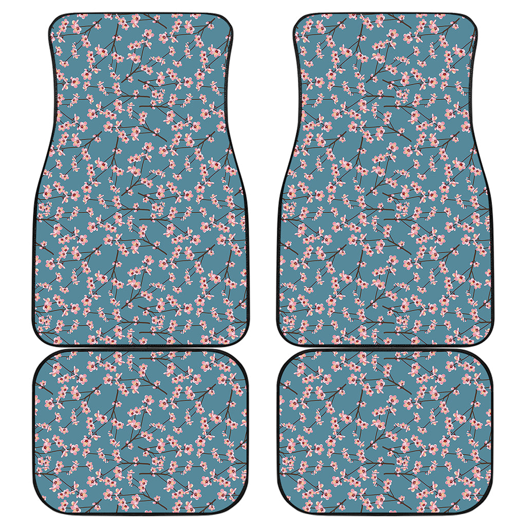 Pink Cherry Blossom Pattern Print Front and Back Car Floor Mats