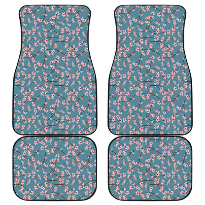 Pink Cherry Blossom Pattern Print Front and Back Car Floor Mats