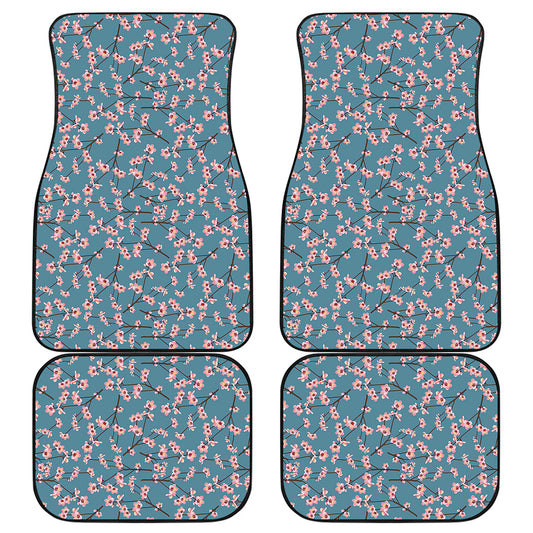 Pink Cherry Blossom Pattern Print Front and Back Car Floor Mats
