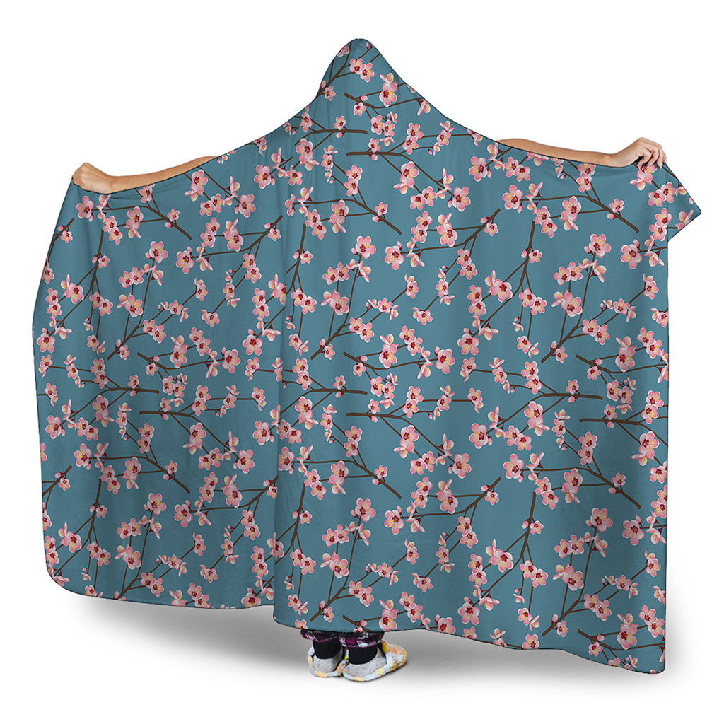 Pink Cherry Blossom Pattern Print Hooded Blanket