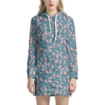 Pink Cherry Blossom Pattern Print Hoodie Dress