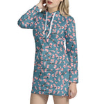 Pink Cherry Blossom Pattern Print Hoodie Dress