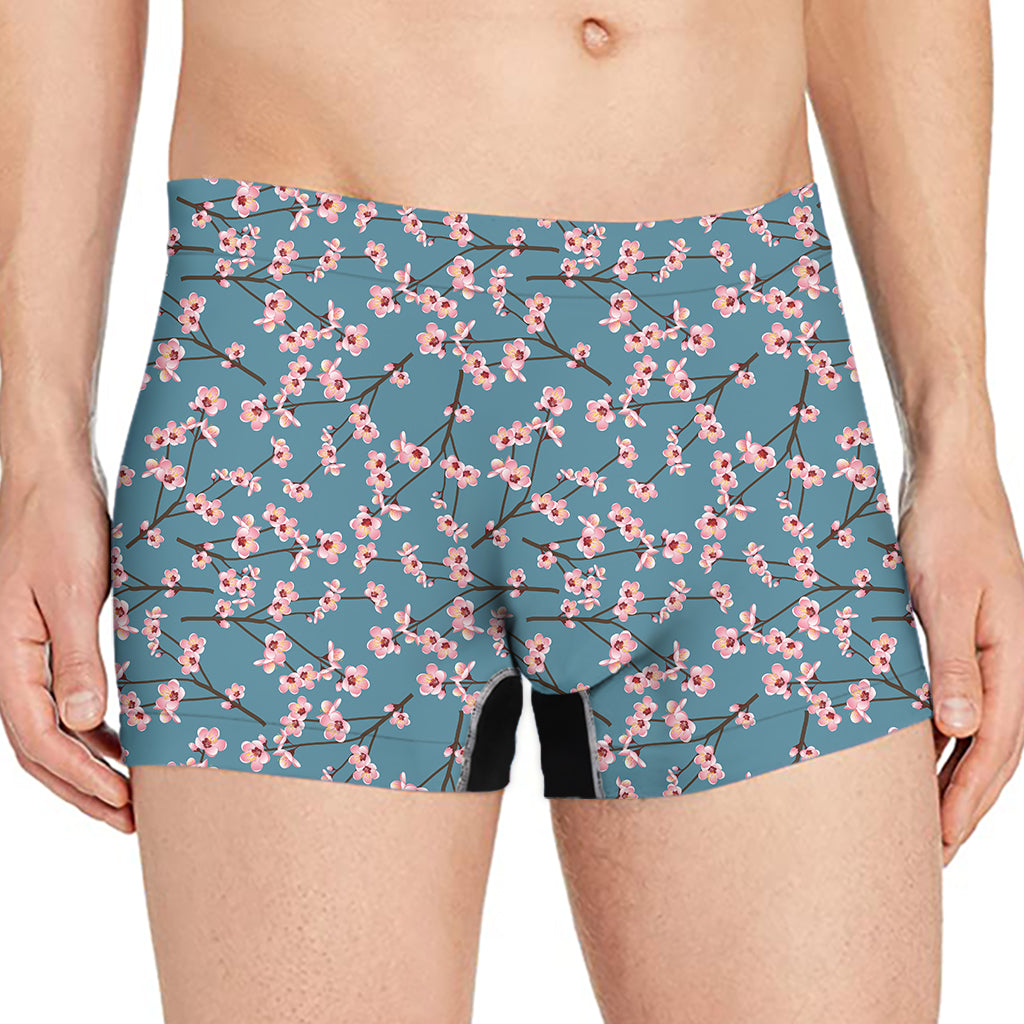 Pink Cherry Blossom Pattern Print Men's Boxer Briefs