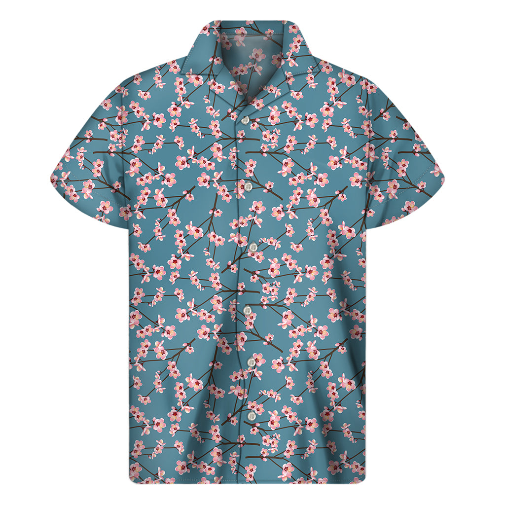 Pink Cherry Blossom Pattern Print Men's Short Sleeve Shirt