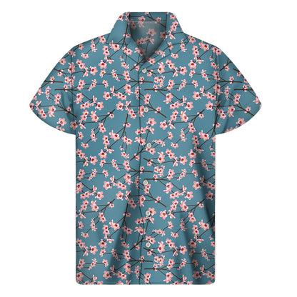 Pink Cherry Blossom Pattern Print Men's Short Sleeve Shirt