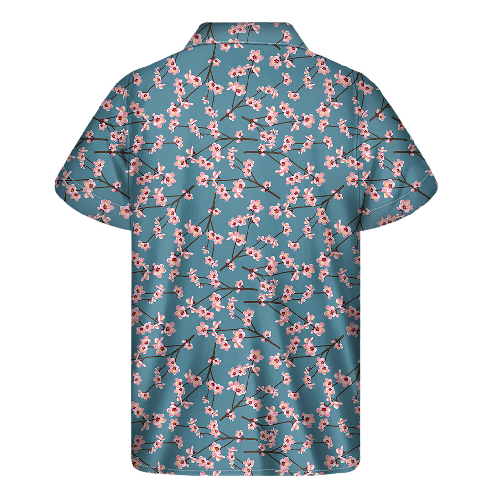 Pink Cherry Blossom Pattern Print Men's Short Sleeve Shirt