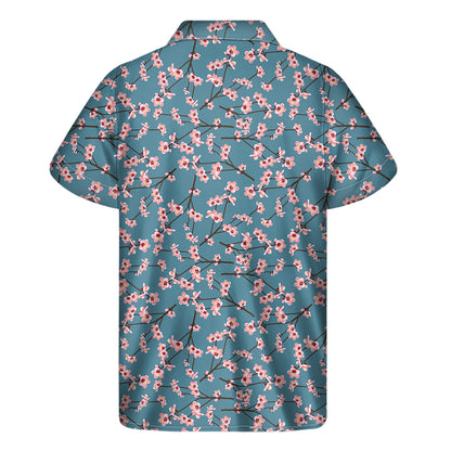 Pink Cherry Blossom Pattern Print Men's Short Sleeve Shirt