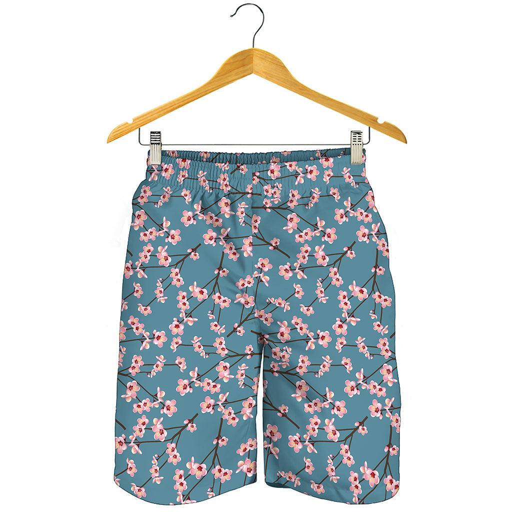 Pink Cherry Blossom Pattern Print Men's Shorts