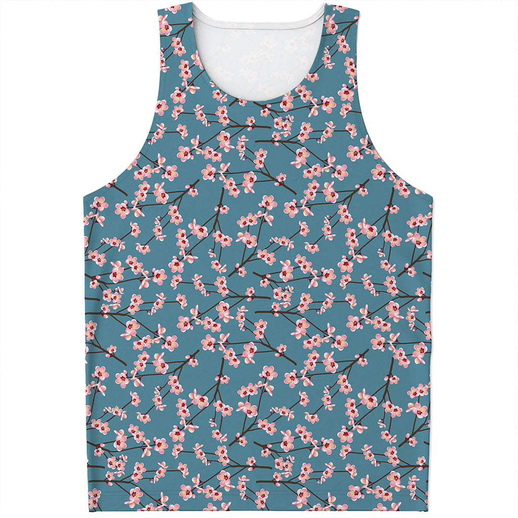 Pink Cherry Blossom Pattern Print Men's Tank Top