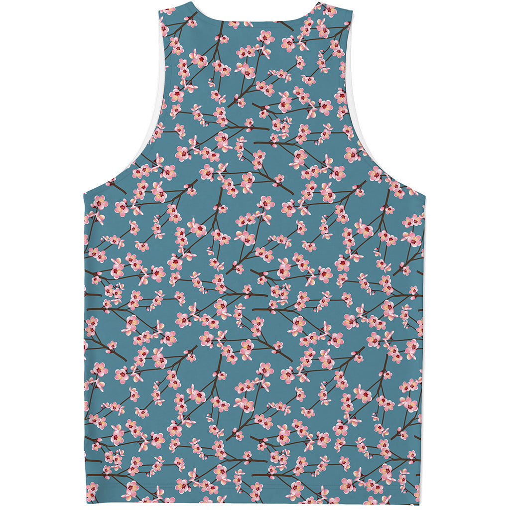 Pink Cherry Blossom Pattern Print Men's Tank Top