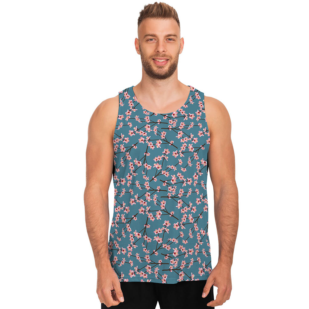 Pink Cherry Blossom Pattern Print Men's Tank Top