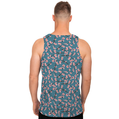 Pink Cherry Blossom Pattern Print Men's Tank Top