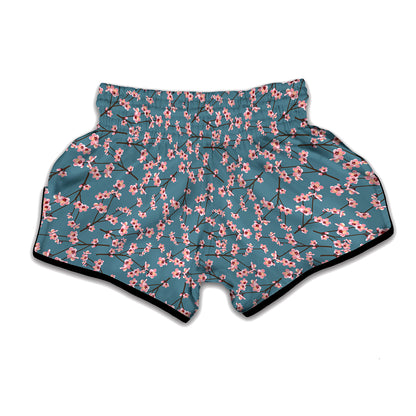 Pink Cherry Blossom Pattern Print Muay Thai Boxing Shorts