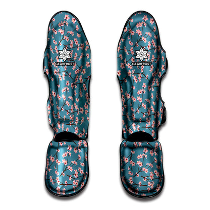 Pink Cherry Blossom Pattern Print Muay Thai Shin Guard