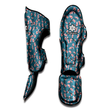 Pink Cherry Blossom Pattern Print Muay Thai Shin Guard