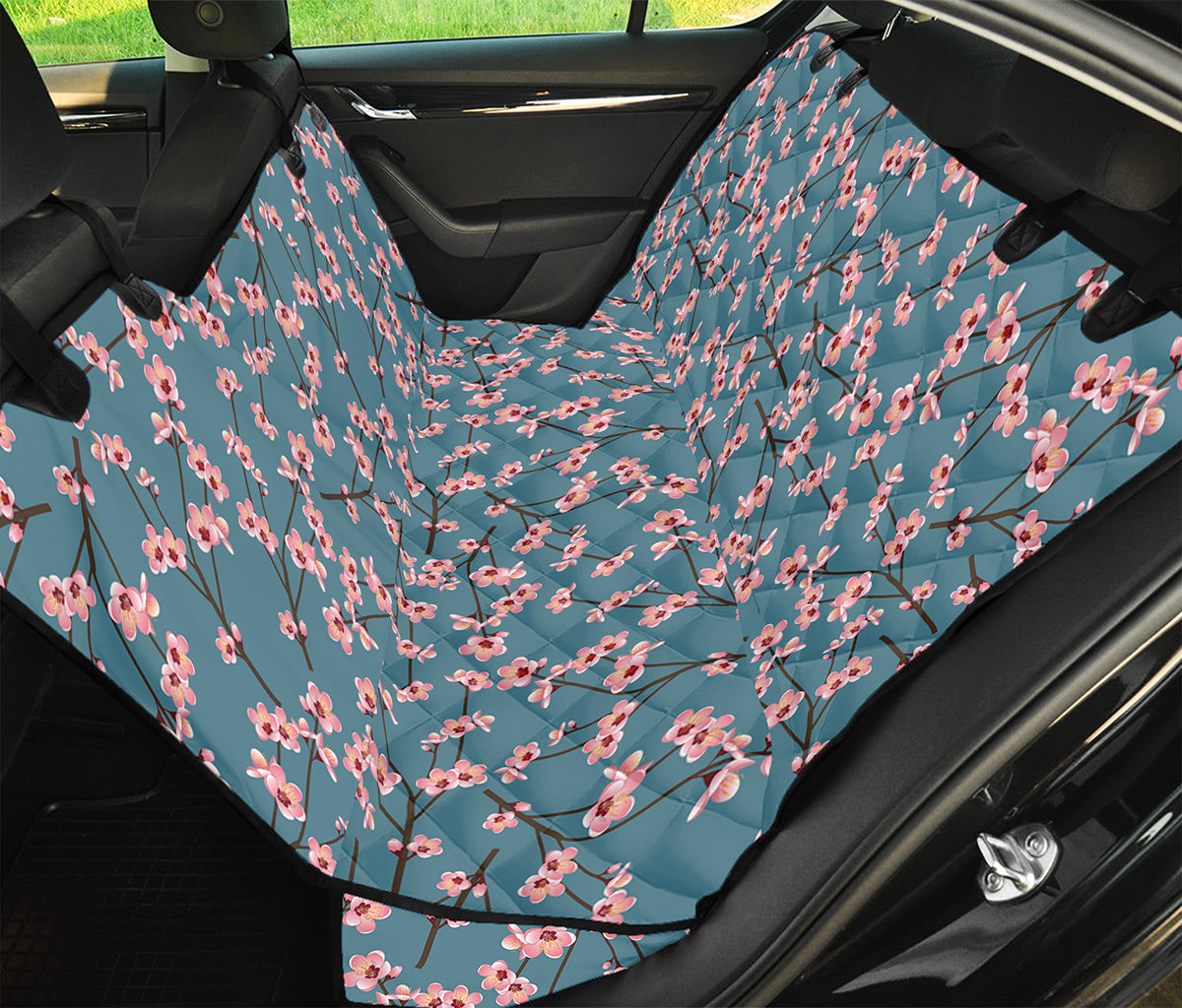 Pink Cherry Blossom Pattern Print Pet Car Back Seat Cover