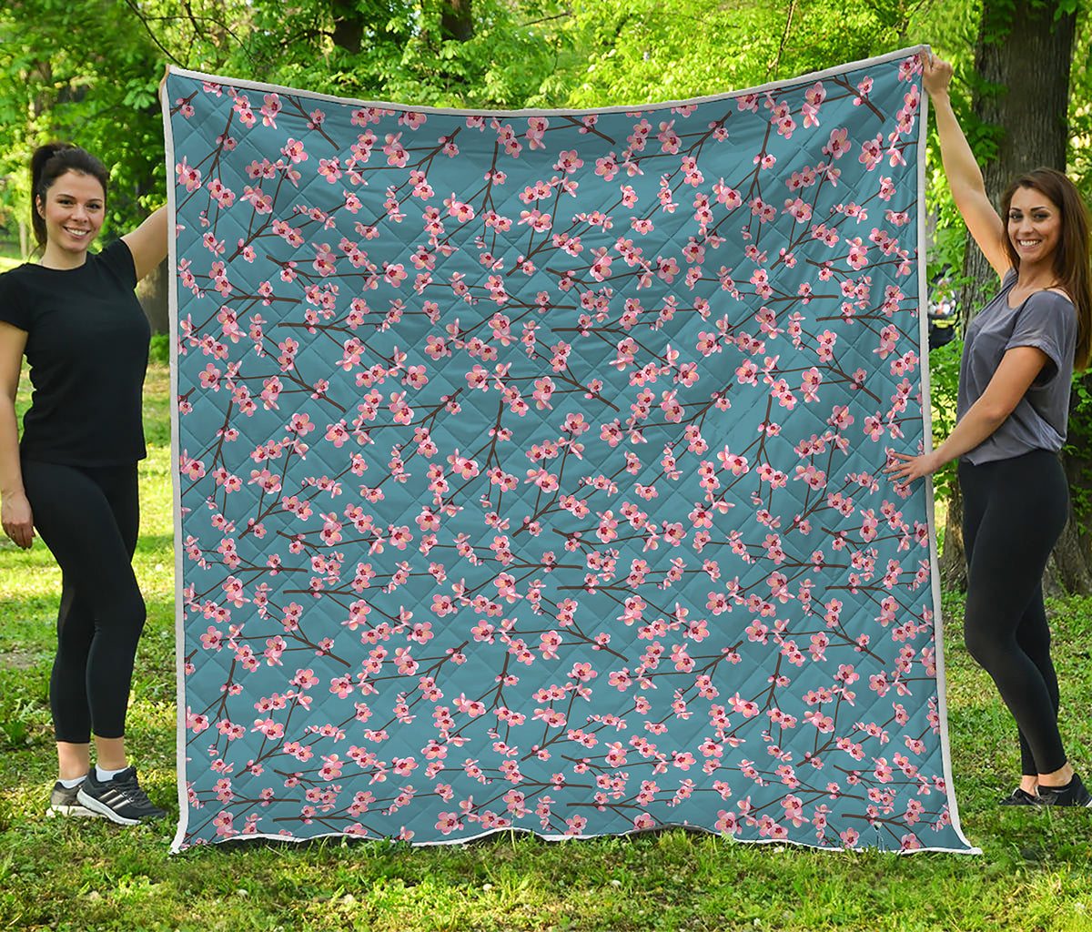 Pink Cherry Blossom Pattern Print Quilt