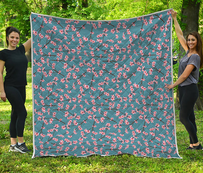 Pink Cherry Blossom Pattern Print Quilt