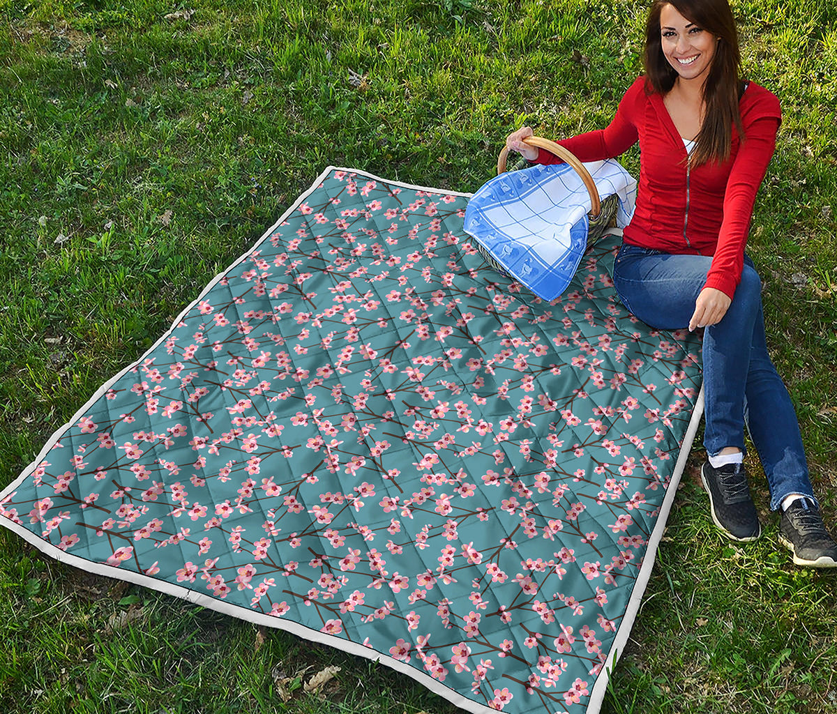 Pink Cherry Blossom Pattern Print Quilt