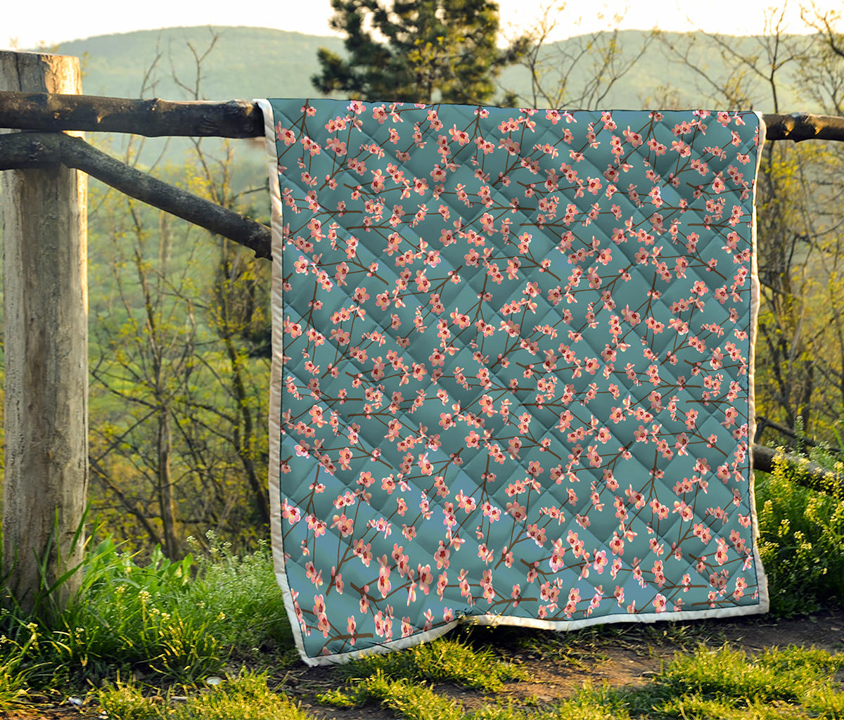 Pink Cherry Blossom Pattern Print Quilt