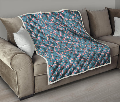 Pink Cherry Blossom Pattern Print Quilt