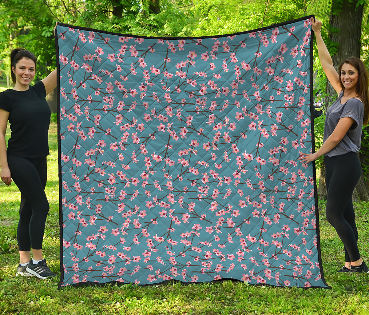 Pink Cherry Blossom Pattern Print Quilt