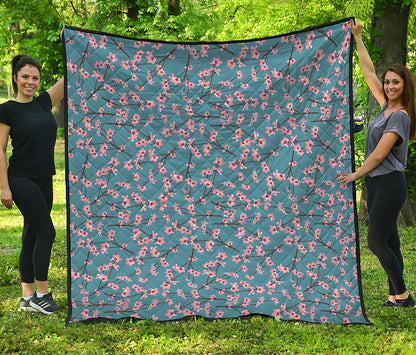 Pink Cherry Blossom Pattern Print Quilt