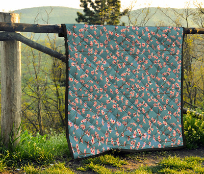 Pink Cherry Blossom Pattern Print Quilt