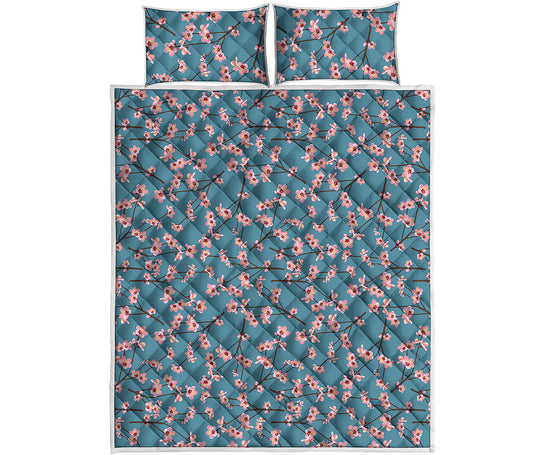 Pink Cherry Blossom Pattern Print Quilt Bed Set