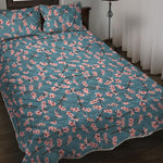 Pink Cherry Blossom Pattern Print Quilt Bed Set