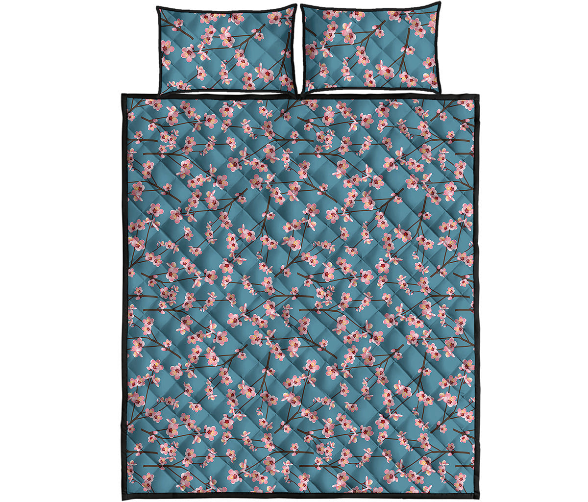 Pink Cherry Blossom Pattern Print Quilt Bed Set