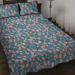 Pink Cherry Blossom Pattern Print Quilt Bed Set