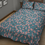 Pink Cherry Blossom Pattern Print Quilt Bed Set