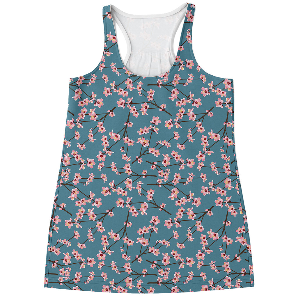Pink Cherry Blossom Pattern Print Women's Racerback Tank Top