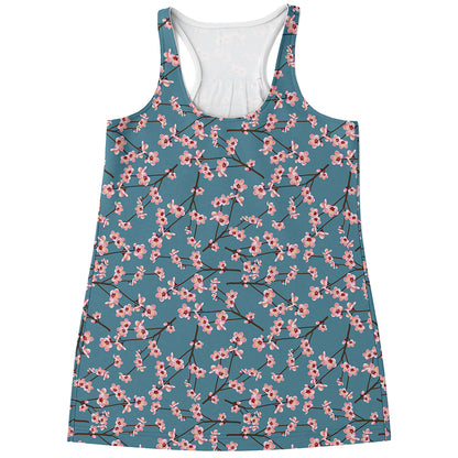 Pink Cherry Blossom Pattern Print Women's Racerback Tank Top