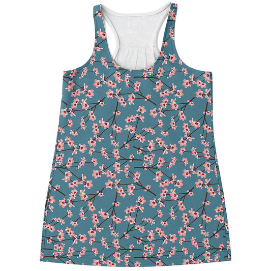 Pink Cherry Blossom Pattern Print Women's Racerback Tank Top