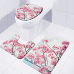 Pink Cherry Blossom Print 3 Piece Bath Mat Set