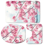 Pink Cherry Blossom Print 3 Piece Bath Mat Set