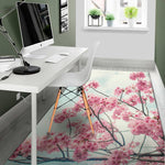 Pink Cherry Blossom Print Area Rug